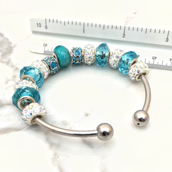 Aqua & Pave European Beads Bracelet - Picture 2 of 2